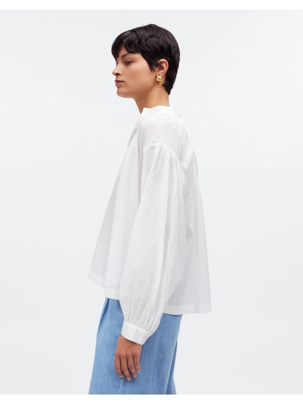 Madewell Shirred Long-Sleeve Top Women's XS Eyelet White Boho Lightweight Blouse - Picture 5 of 16